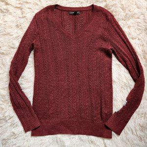 Banana Republic Open Knit Dark Red Metallic Sparkly Long Sleeve Sweater - Size M